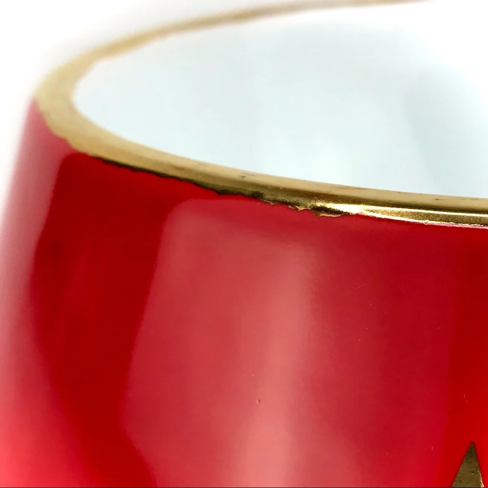 MOSHIQA Red Wonder Woman Dog Bowl Dish Ceramic WW84 22kt Gold Star Christmas